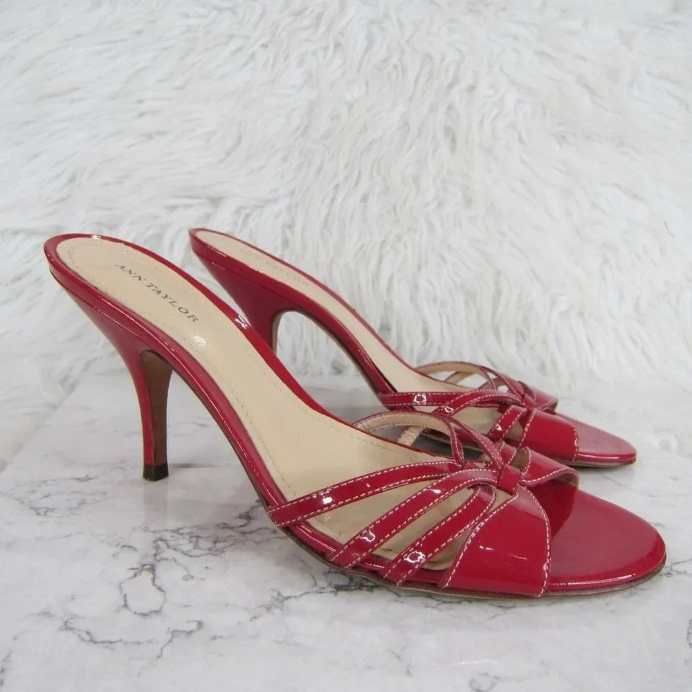 Ann Taylor Loft Red Patent Leather Strappy Mule Heels Size 8M